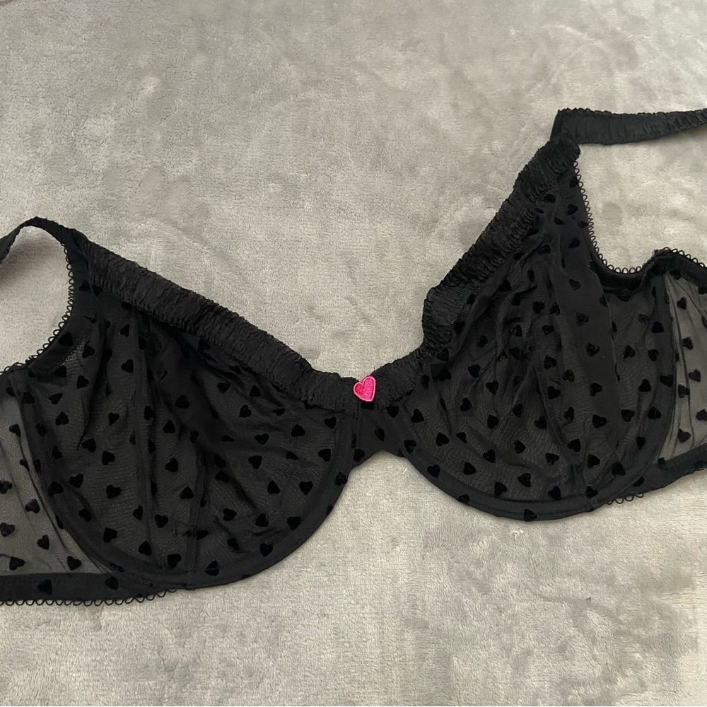 New! Victorias Secret Tease Unlined Demi Bra sheer heart print mesh 4866 - Picture 4 of 6